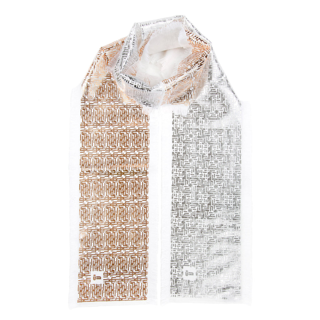 Laozi • Cotton luxury scarf • Silver & Copper • Knot