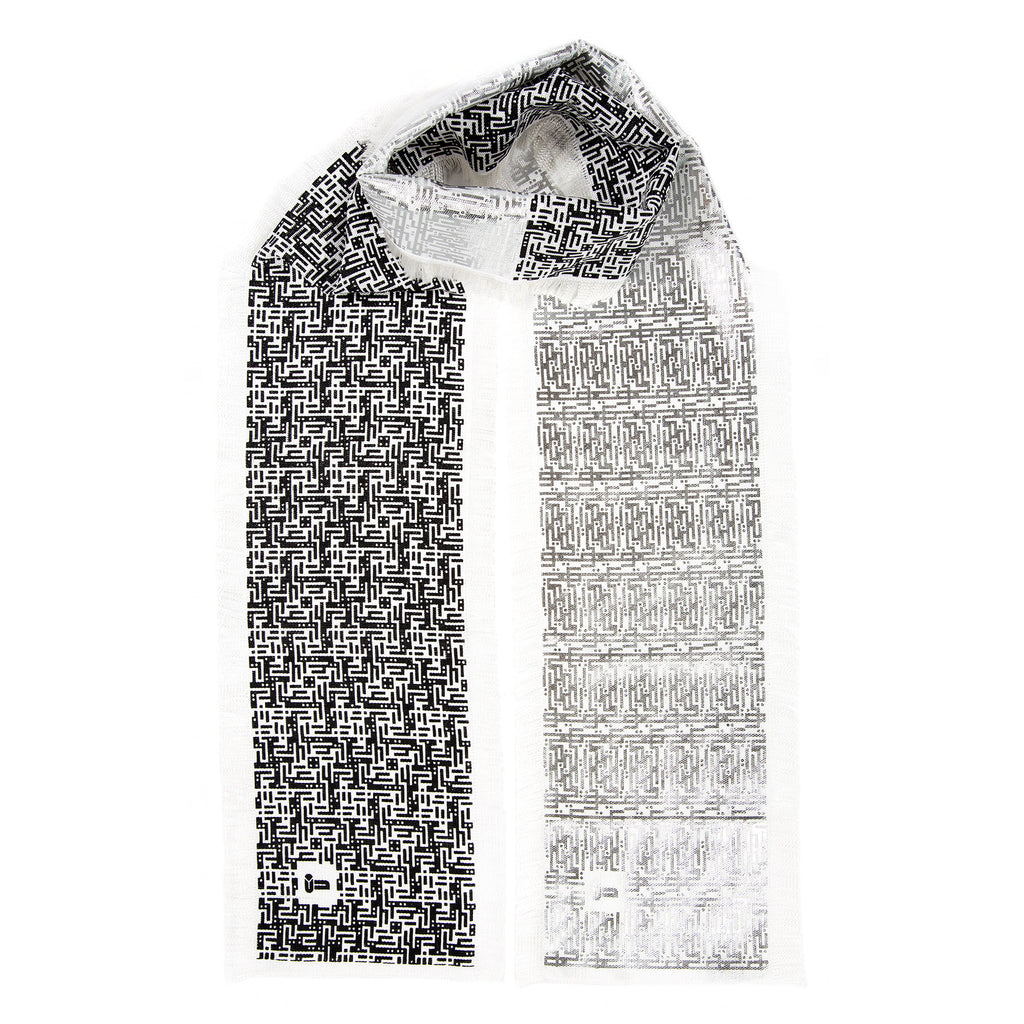 Laozi • Silk luxury scarf • Black & Silver • Knot