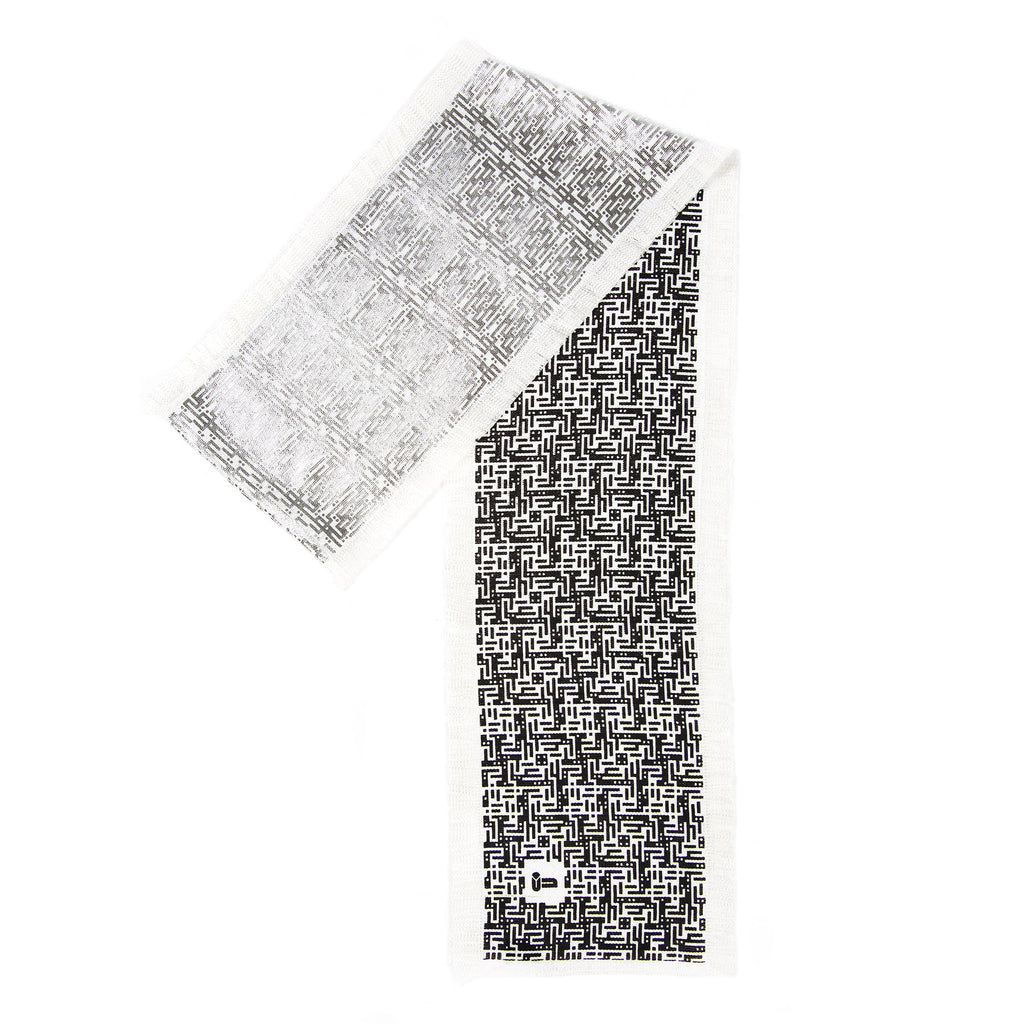 Laozi • Silk luxury scarf • Black & Silver • Spread