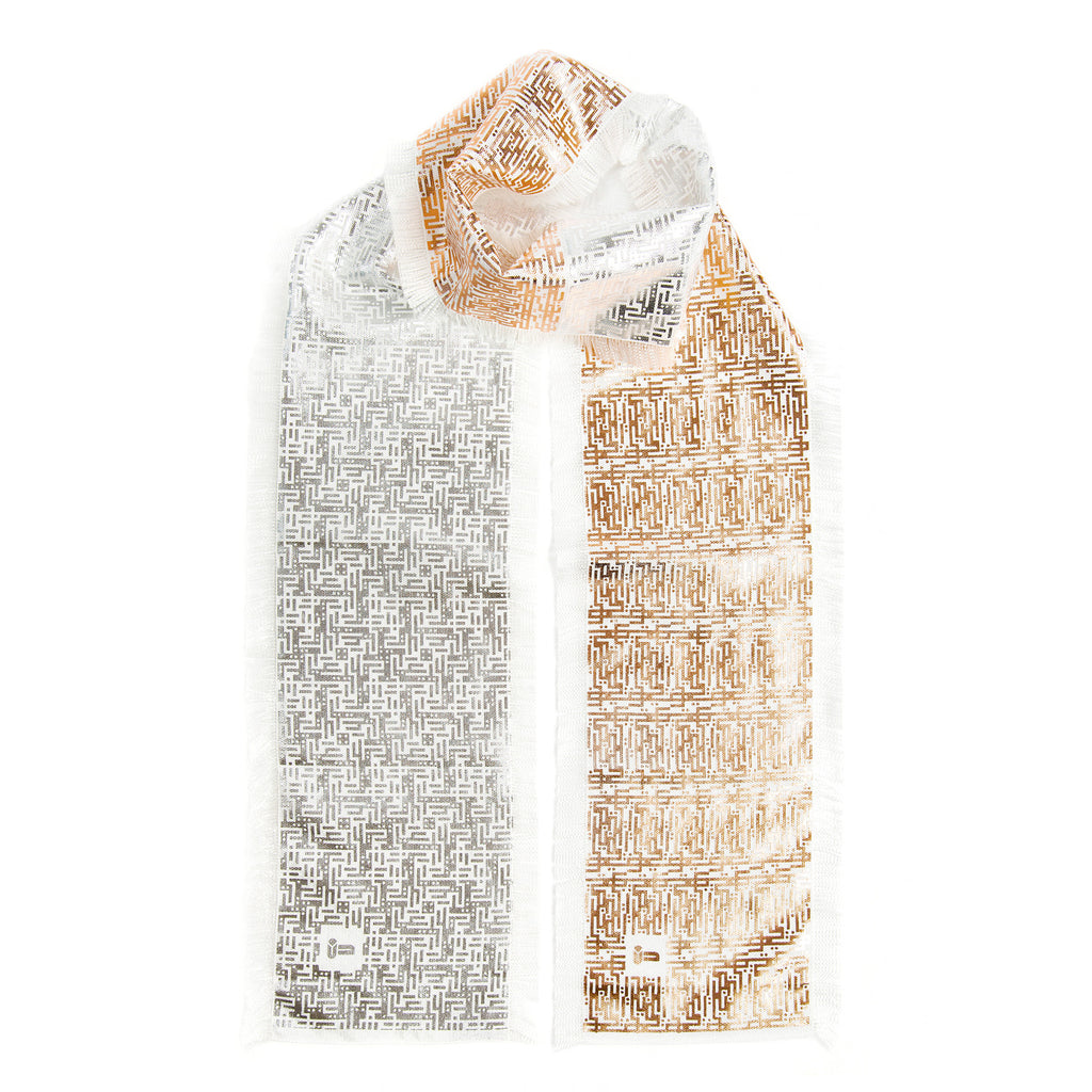 Laozi • Silk luxury scarf • Copper & Silver • Knot