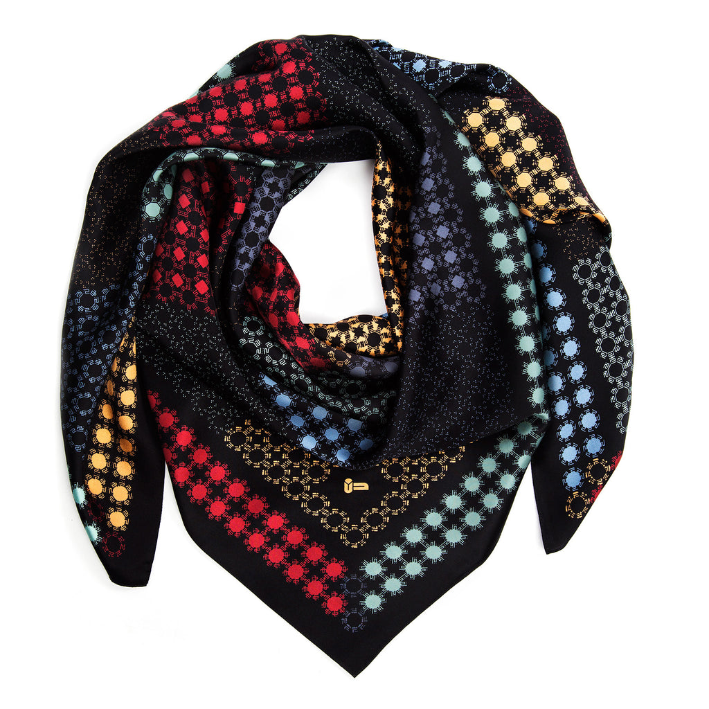 Rumi Cosmos luxury silk scarf - knot